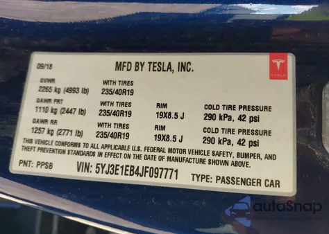2018 Tesla Model 3 Long Range/Performance from USA, damaged, VIN 5YJ3E1EB4JF097771